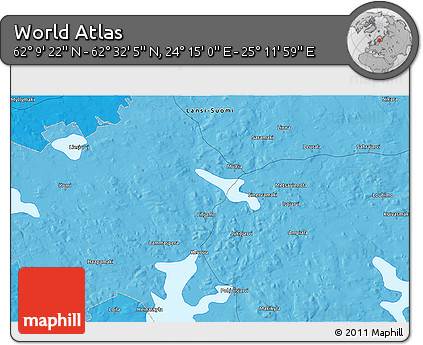 Political 3D Map of the Area around 62° 20' 44" N, 24° 43' 30" E