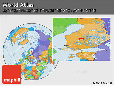 Political Location Map of the Area around 62° 20' 44" N, 24° 43' 30" E