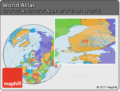 Political Location Map of the Area around 62° 20' 44" N, 24° 43' 30" E
