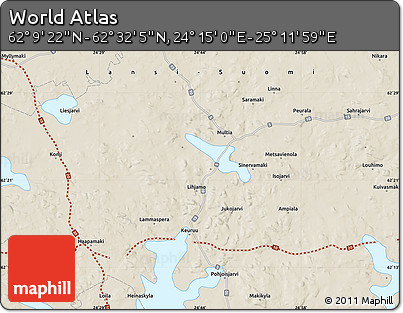 Shaded Relief Map of the Area around 62° 20' 44" N, 24° 43' 30" E