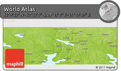 Physical Panoramic Map of the Area around 62° 20' 44" N, 24° 43' 30" E