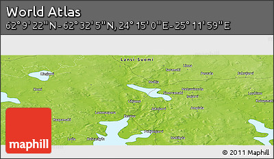 Physical Panoramic Map of the Area around 62° 20' 44" N, 24° 43' 30" E