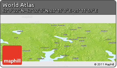 Physical Panoramic Map of the Area around 62° 20' 44" N, 24° 43' 30" E