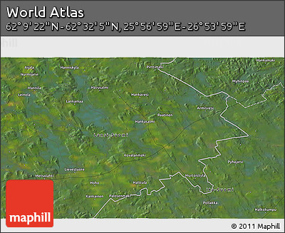 Satellite 3D Map of the Area around 62° 20' 44" N, 26° 25' 29" E