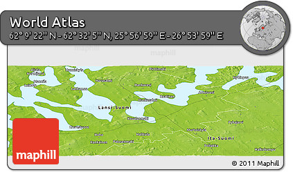 Physical Panoramic Map of the Area around 62° 20' 44" N, 26° 25' 29" E