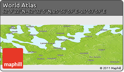 Physical Panoramic Map of the Area around 62° 20' 44" N, 26° 25' 29" E