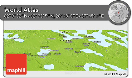 Physical Panoramic Map of the Area around 62° 20' 44" N, 27° 16' 29" E