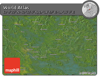 Satellite Map of the Area around 62° 20' 44" N, 28° 7' 30" E