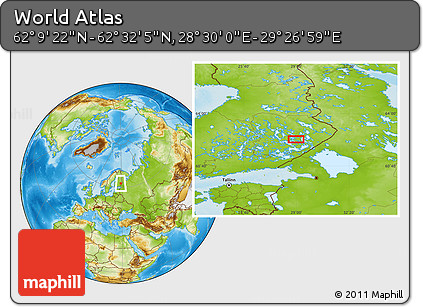 Physical Location Map of the Area around 62° 20' 44" N, 28° 58' 30" E