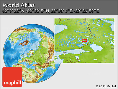 Physical Location Map of the Area around 62° 20' 44" N, 28° 58' 30" E