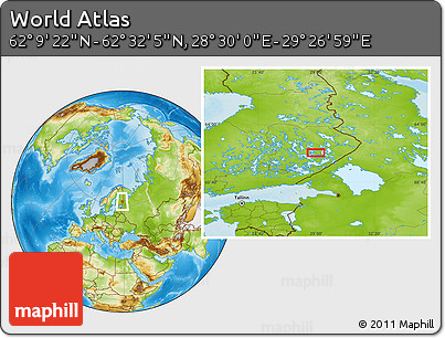 Physical Location Map of the Area around 62° 20' 44" N, 28° 58' 30" E
