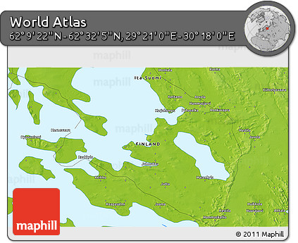 Physical 3D Map of the Area around 62° 20' 44" N, 29° 49' 30" E