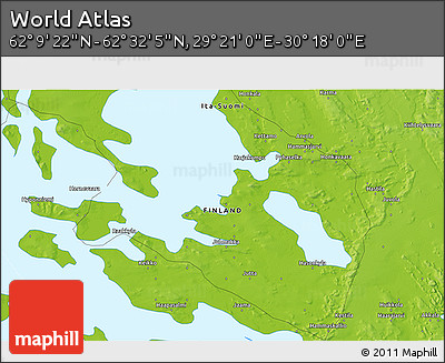 Physical 3D Map of the Area around 62° 20' 44" N, 29° 49' 30" E
