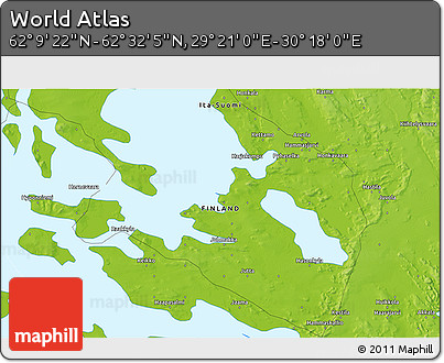 Physical 3D Map of the Area around 62° 20' 44" N, 29° 49' 30" E