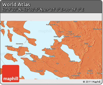 Political 3D Map of the Area around 62° 20' 44" N, 29° 49' 30" E