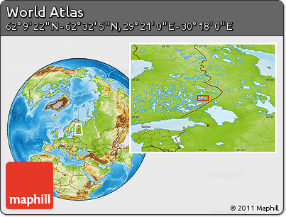 Physical Location Map of the Area around 62° 20' 44" N, 29° 49' 30" E