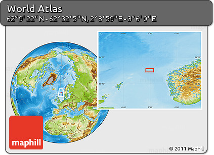 Physical Location Map of the Area around 62° 20' 44" N, 2° 37' 30" E