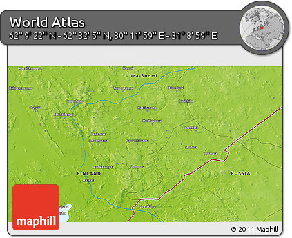 Physical 3D Map of the Area around 62° 20' 44" N, 30° 40' 29" E