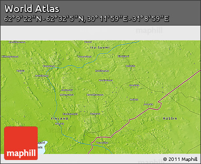 Physical 3D Map of the Area around 62° 20' 44" N, 30° 40' 29" E