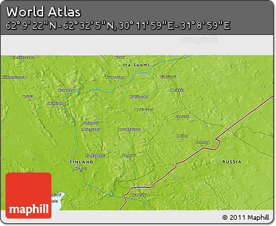 Physical 3D Map of the Area around 62° 20' 44" N, 30° 40' 29" E