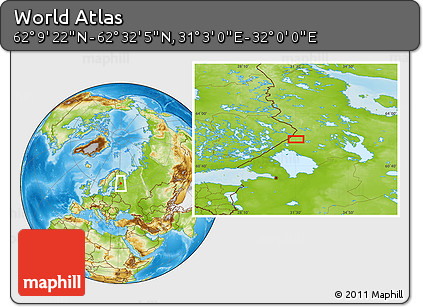 Physical Location Map of the Area around 62° 20' 44" N, 31° 31' 29" E