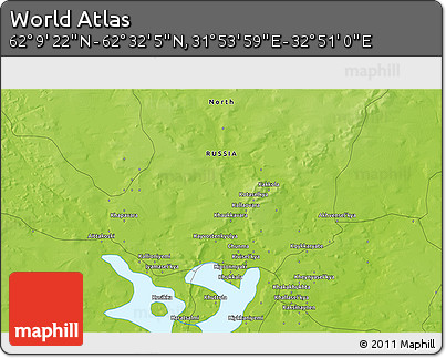 Physical 3D Map of the Area around 62° 20' 44" N, 32° 22' 30" E