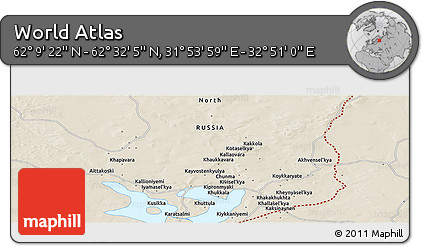 Shaded Relief Panoramic Map of the Area around 62° 20' 44" N, 32° 22' 30" E