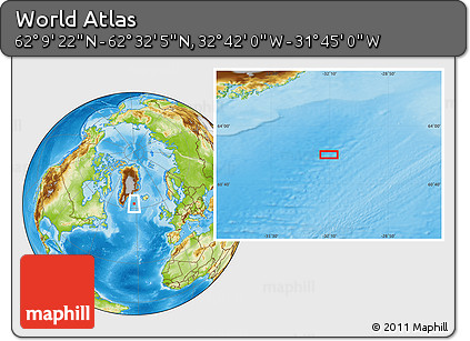 Physical Location Map of the Area around 62° 20' 44" N, 32° 13' 30" W