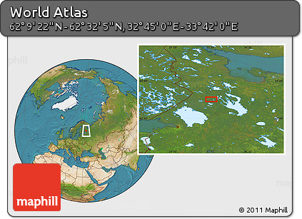 Satellite Location Map of the Area around 62° 20' 44" N, 33° 13' 30" E