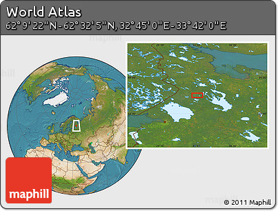 Satellite Location Map of the Area around 62° 20' 44" N, 33° 13' 30" E