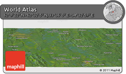 Satellite Panoramic Map of the Area around 62° 20' 44" N, 34° 4' 30" E