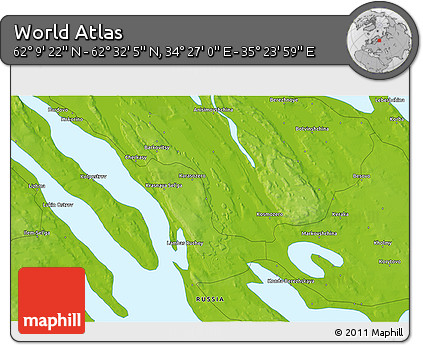 Physical 3D Map of the Area around 62° 20' 44" N, 34° 55' 29" E