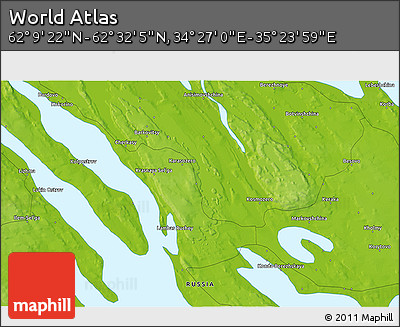 Physical 3D Map of the Area around 62° 20' 44" N, 34° 55' 29" E