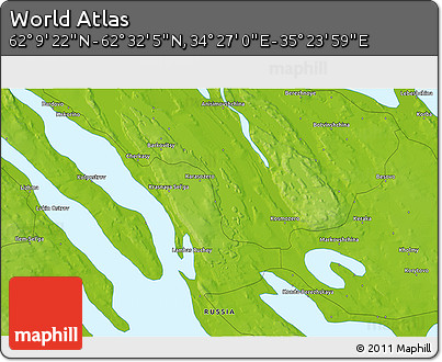Physical 3D Map of the Area around 62° 20' 44" N, 34° 55' 29" E