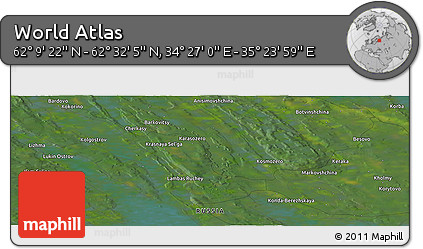 Satellite Panoramic Map of the Area around 62° 20' 44" N, 34° 55' 29" E