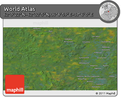 Satellite 3D Map of the Area around 62° 20' 44" N, 36° 37' 30" E