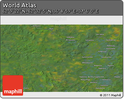 Satellite 3D Map of the Area around 62° 20' 44" N, 36° 37' 30" E