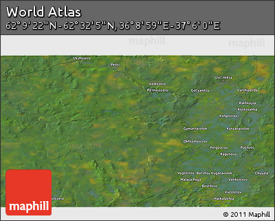 Satellite 3D Map of the Area around 62° 20' 44" N, 36° 37' 30" E