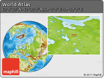 Physical Location Map of the Area around 62° 20' 44" N, 37° 28' 30" E