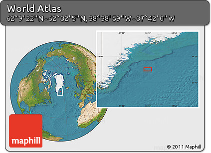 Satellite Location Map of the Area around 62° 20' 44" N, 38° 10' 29" W