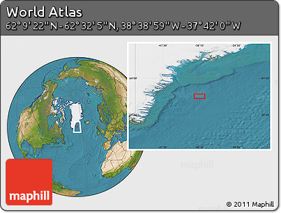 Satellite Location Map of the Area around 62° 20' 44" N, 38° 10' 29" W