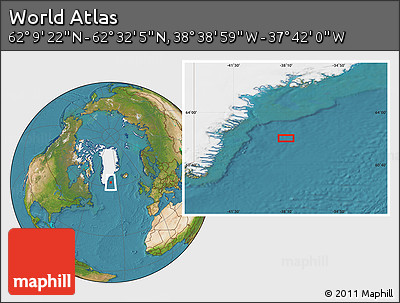 Satellite Location Map of the Area around 62° 20' 44" N, 38° 10' 29" W