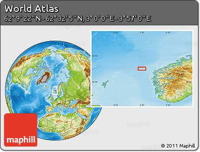 Physical Location Map of the Area around 62° 20' 44" N, 3° 28' 30" E