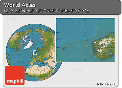 Satellite Location Map of the Area around 62° 20' 44" N, 3° 28' 30" E