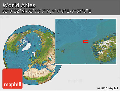 Satellite Location Map of the Area around 62° 20' 44" N, 3° 28' 30" E
