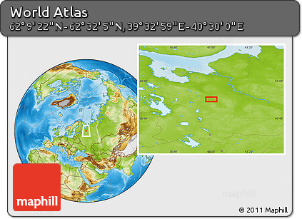 Physical Location Map of the Area around 62° 20' 44" N, 40° 1' 29" E