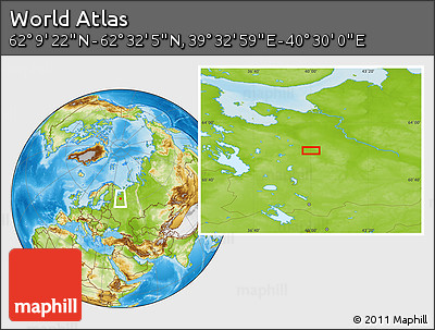 Physical Location Map of the Area around 62° 20' 44" N, 40° 1' 29" E