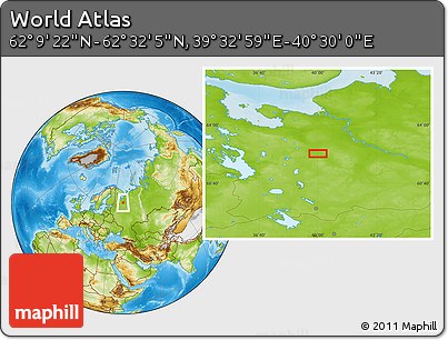 Physical Location Map of the Area around 62° 20' 44" N, 40° 1' 29" E