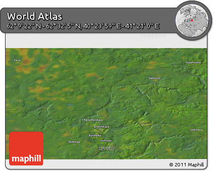 Satellite 3D Map of the Area around 62° 20' 44" N, 40° 52' 30" E
