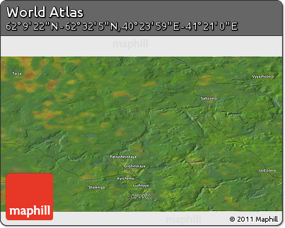 Satellite 3D Map of the Area around 62° 20' 44" N, 40° 52' 30" E